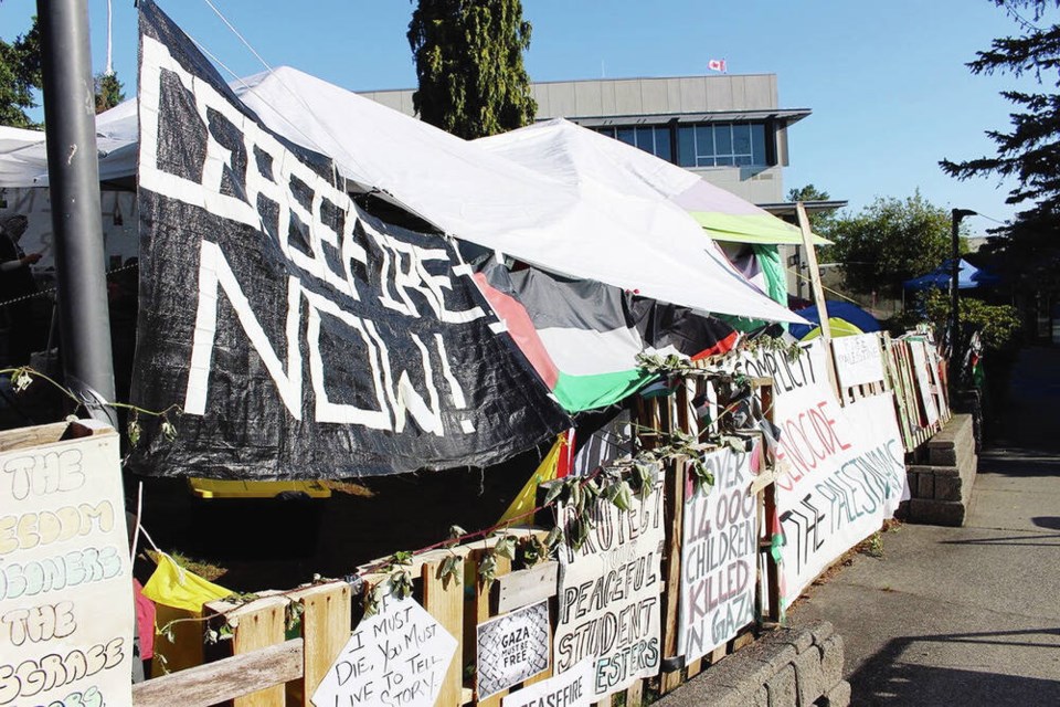 A pro-Palestine encampment at Vancouver Island University in Nanaimo on July 15, four days after protesters were ordered to leave. SUBMITTED 