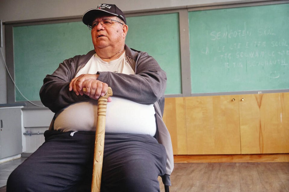 Curtis Olsen, who attended Tsartlip Indian Day school in the 1960s, speaks during an interview inside the one-room 
schoolhouse that was once used for Tsartlip Indian Day School operations. TIMES COLONIST 