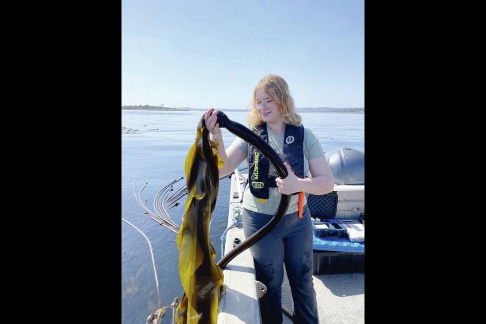 Abby Walker with bull kelp. VIA NORTH ISLAND COLLEGE 