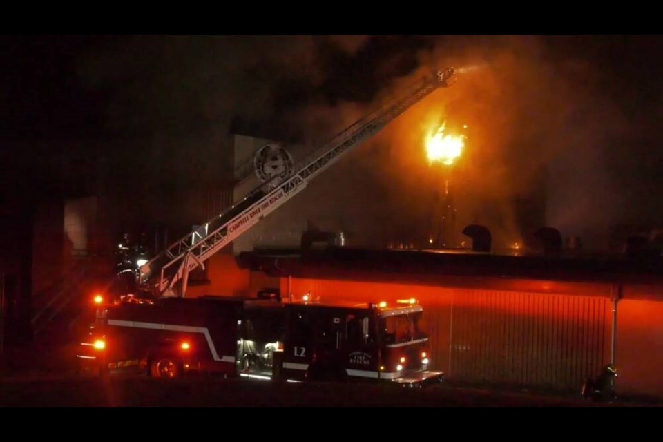 Fire crews tackle the blaze at Carihi Secondary in Campbell River on Nov. 21, 2024. CHEK NEWS 