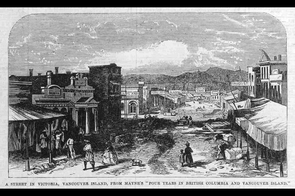 An early view of Victoria, taken from Richard Mayne’s 1862 book Four Years in British Columbia and Vancouver Island. VIA THE BRITISH NEWSPAPER ARCHIVE 