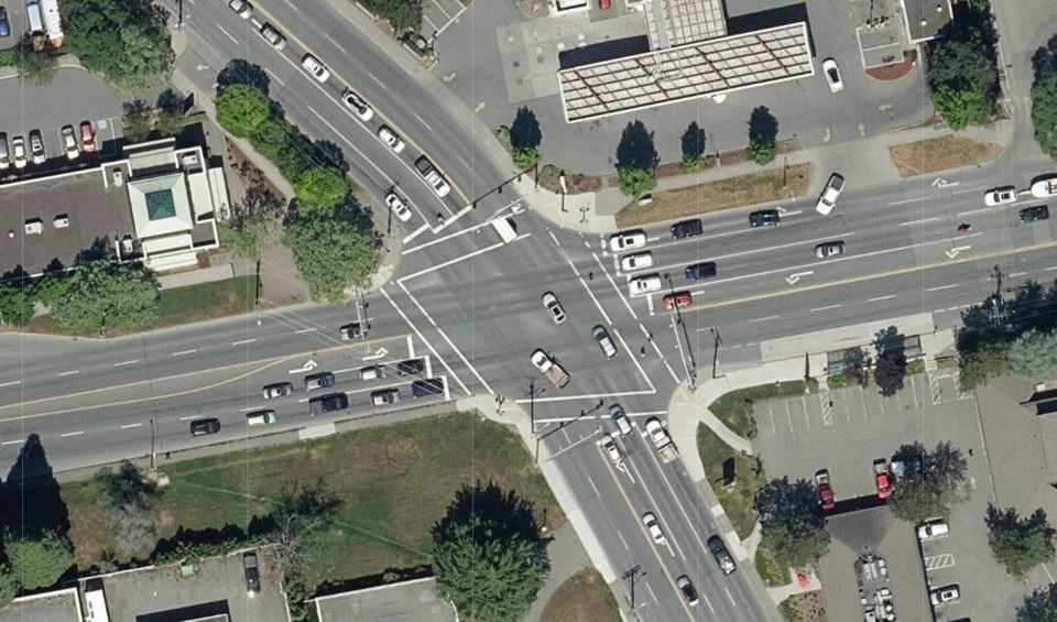 An aerial view of the intersection of McKenzie Avenue and Quadra Street in Saanich in 2023. CAPITAL REGIONAL DISTRICT