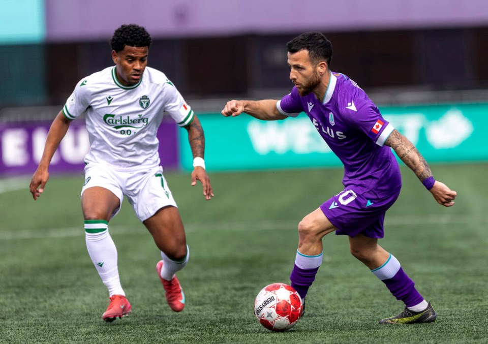 Marco Bustos and Pacific FC will take to the pitch at Royal Athletic Park in September.  (DARREN STONE, TIMES COLONIST)