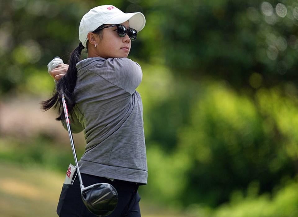 Victoria’s Chelsea Truong tees off during the B.C. Women’s Amateur Golf Championship at Victoria Golf Club on Tuesday. ADRIAN LAM, TIMES COLONIST