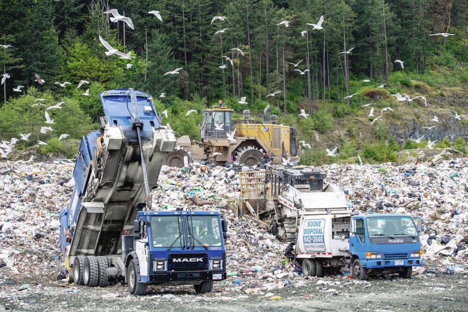 Of the estimated 180,000 tonnes of municipal solid waste dumped at Hartland Landfill each year, about 45,000 tonnes comes from residents and businesses in Victoria. DARREN STONE, TIMES COLONIST