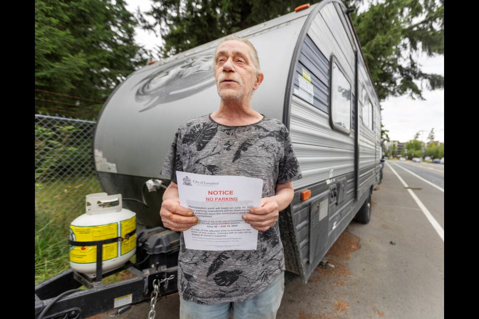 Glenn Edgeworth has been told he has to move his trailer from Goldstream Avenue, where he’s been living for more than a year. DARREN STONE, TIMES COLONIST 