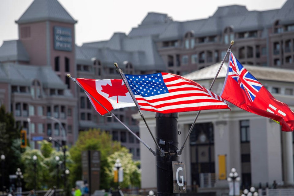 Flags fly in the Inner Harbour in Victoria last month. DARREN STONE, TIMES COLONIST