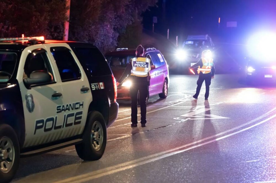Saanich police conduct an impaired-driving roadblock last August. SAANICH POLICE DEPARTMENT