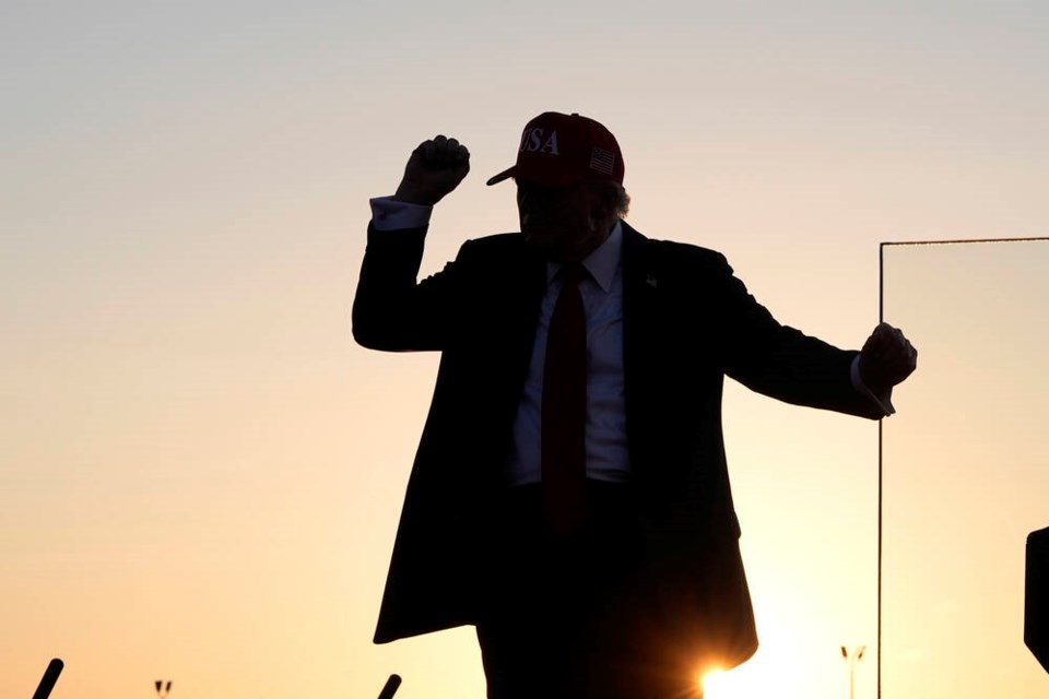 The Trump, writes Gene Miller in describing his movie fantasy, exhaled spears of deadly self-admiration and, anticipating early triumph, punched the air and performed its totally creepy, Obama-repudiating, signature victory dance to Y.M.C.A. by the Village People  possibly the un-coolest song and dance routine on the planet. ALEX BRANDON, AP