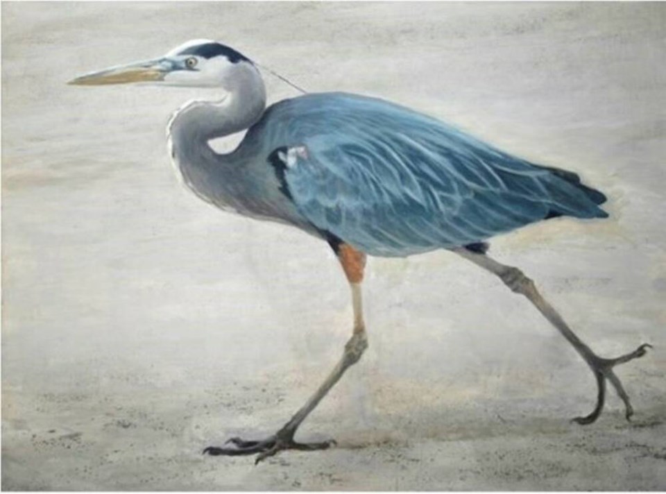 Full Stride  Great Blue Heron by Robert Bateman. VIA SAANICH PENINSULA HOSPITAL AND HEALTHCARE FOUNDATION