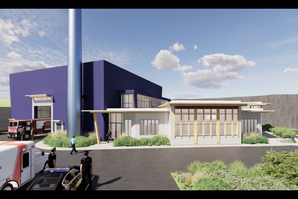 An artist’s rendering of the Capital Region ­Emergency Service Telecommunications system building in Langford. SUBMITTED 