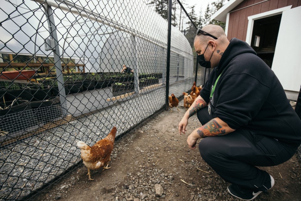 “They call me the chicken whisperer,” jokes Jordan. Chickens are part of the family now at New Roads, thanks to generous donors. The residents at New Roads care for them as part of the daily ‘Work as Therapy’ program.