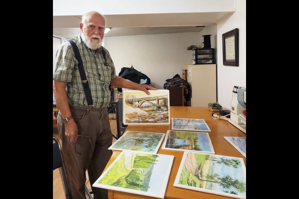Douglas Brolund enjoys plein air painting. His beautiful landscapes can be seen in Arts Mosaic's Station Gallery during October.