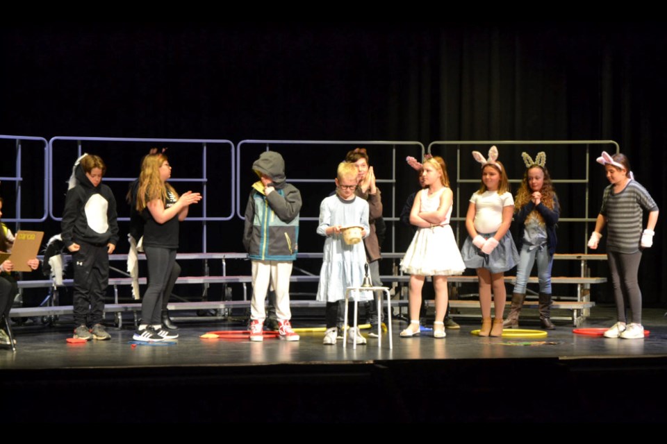 Mary Montgomery School Grade 4 students perform a drama adaptation entitled "Hooray for Wodney Wat" at the Virden Music & Arts Festival, on April 25. 