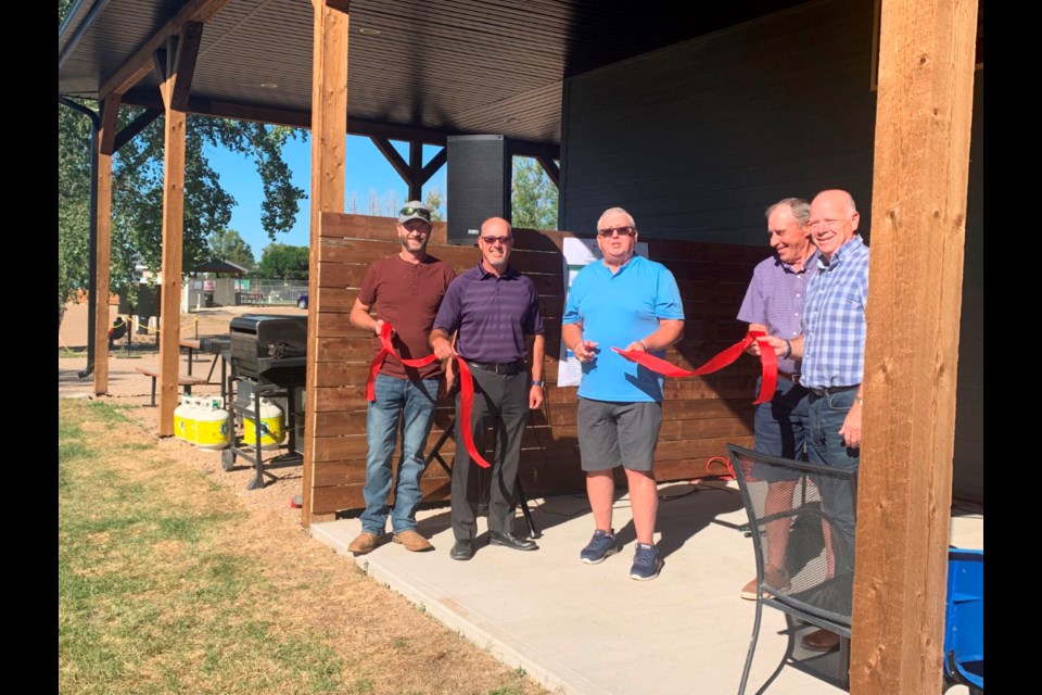 At the Co-op Community Clubhouse, the grand opening ribbon cutting ceremony on Friday afternoon, (l-r): Peter McConnell VP of the Board of Directors for Valleyview Co-op and Blake Krahn Operations Manager of Valleyview Co-op; and for Reston’s Recreation Park Board, Ross Tycoles; the Reeve of the RM of Pipestone Archie McPherson and MLA Gregg Nesbitt. 
