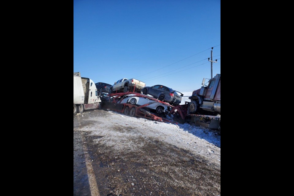 A 25-vehicle pile-up on the Trans Canada on Thursday, Feb. 24.