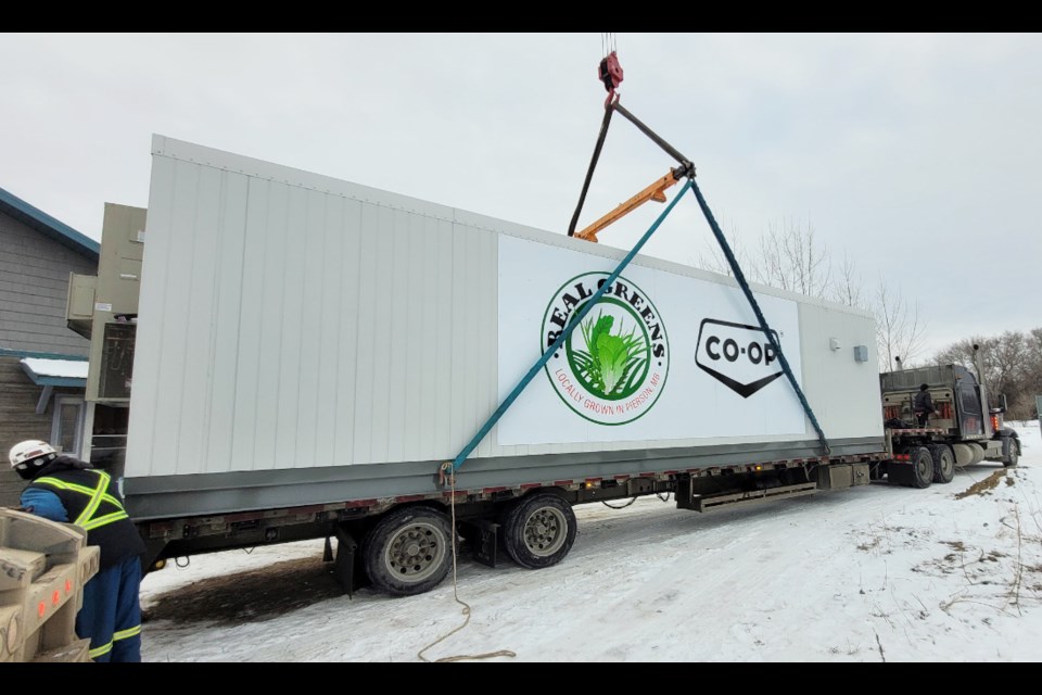 The container garden known as a Growcer arrives at the Custance’s Pierson, Manitoba farm in January.