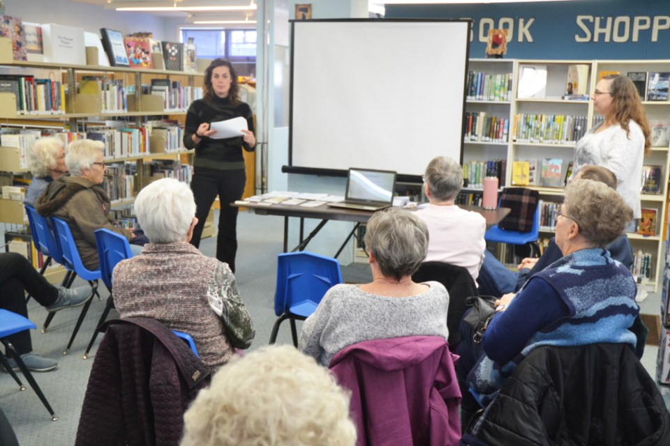 Resource Coordinators Julie Mason (l) and Krista Pederson speak about programs and services offered by Seniors Access to Independent Living during the information afternoon at Border Regional Library (Virden Branch) on Nov. 16. 