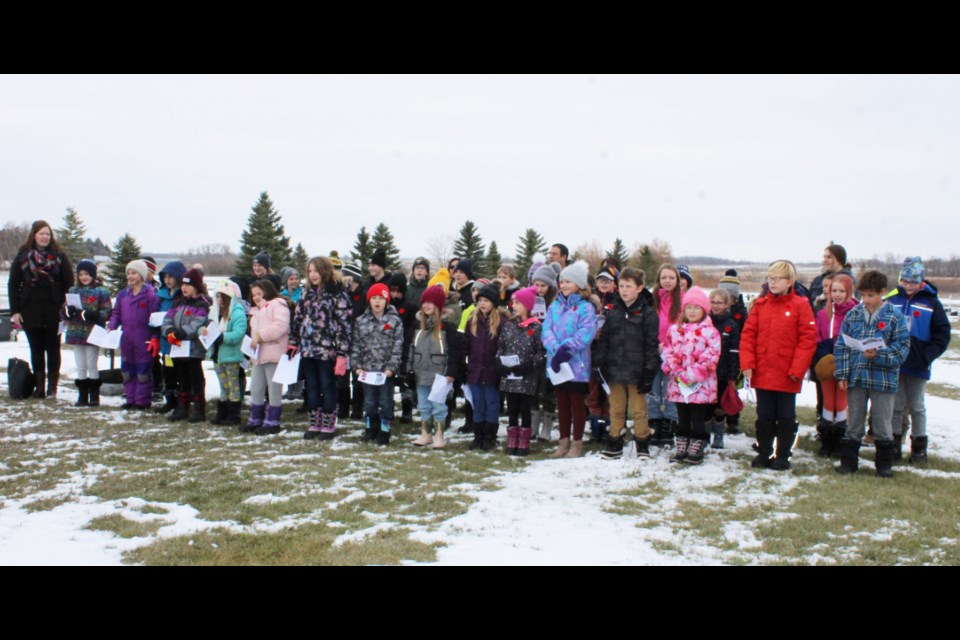 Elkhorn Gr. 5 & 6 sing O Canada opening the Elkhorn NSLA ceremony, Nov. 3.