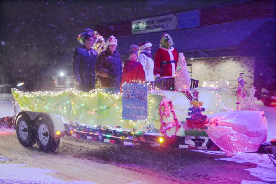 The Very Virden Christmas float, featuring the "Who's Who of Who-ville" - The Grinch, Cindy-Lou Who, Mayor Tina Williams and R.M. of Wallace-Woodworth Reeve Clayton Canart.