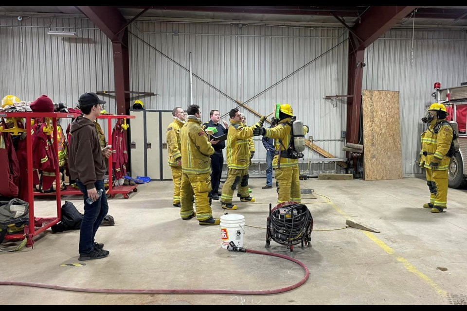 Mid-February 2023,  in the Virden fire station decontamination training is underway. “Our firefighters going through Level 1 training spent the evening learning how to decontaminate their gear. This is an important step to take for us after attending calls. We get exposed to many nasty chemicals and want to do our best to keep ourselves safe and healthy,” says Fire Chief Van Eaton.