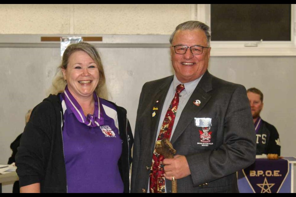 Elkhorn Elks President Rhonda Rhodes and the club's recent guest, Grand Exalted Ruler of the Elks Club of Canada, Maurice Koszman