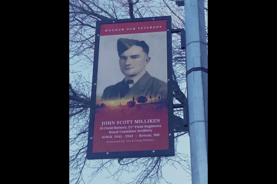 Hung in the town of Reston, banners like this honour veterans of the area.