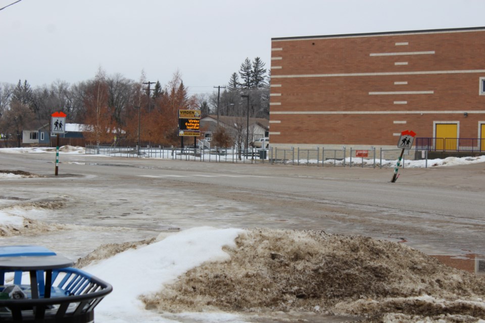PR 257 at the Virden Collegiate is one of the locations where a crosswalk signage upgrade was discussed in Town of Virden Council meeting. VCI Students must cross PR 257 to get to their vehicle parking lot and to the school's football field. Nearby is the Lions Campground, and to the west is Sooper Dave's convenience store. PR 257 carries traffic from the Trans-Canada as well as local town traffic.