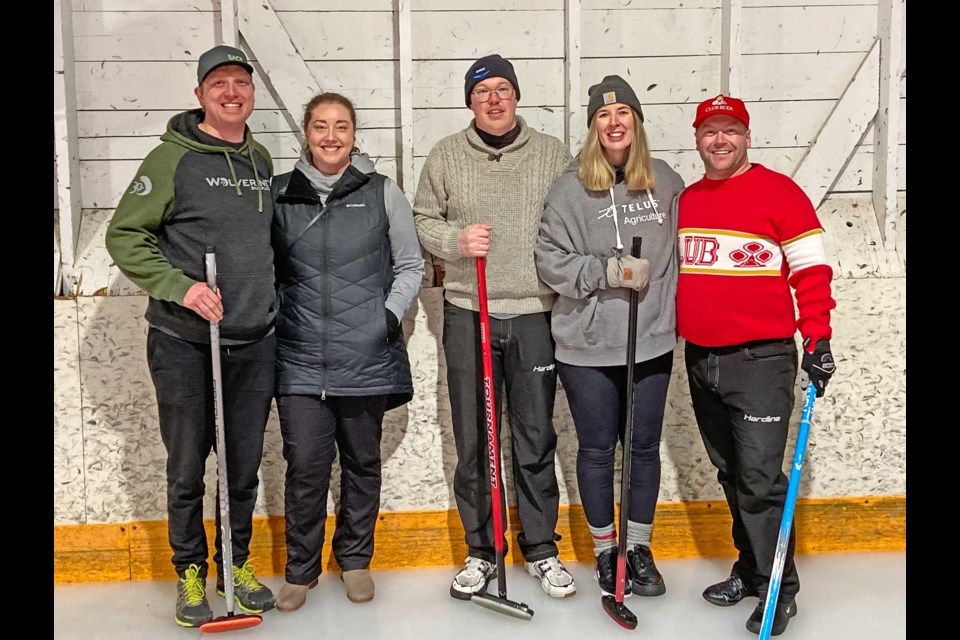 First Event winners: Tyler Strachen rink; (l-r) Will Young, Megan Young, Riley Hole, Julie Hole and Tyler Strachan. 