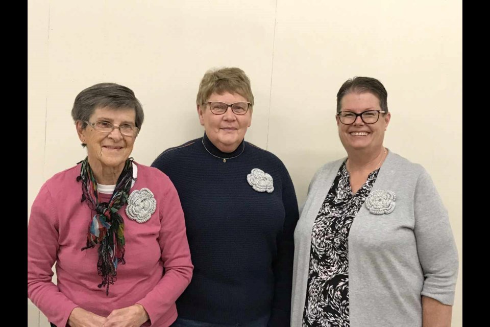 The Virden and District Health Auxiliary wishes to congratulate these members for their years of dedication and service to our community; (l-r) Vi McKietiuk, 40 years; Merle Browning, 35 years; Kathi Gatey, 20 years. 