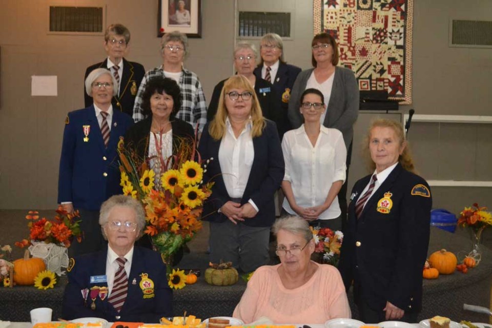 Current Ladies’ Auxiliary membership includes, (back l-r): Phyllis Gompf, Marlene Chapman, Ethel Kufflick, Evelyn Jorgensen, Lori Stuart; (middle): Marilyn Nugent, Edith Hutchison, Tracy Pappel, Amanda Wheeler, Chris Dunning; (seated): Betty Salt, left, and Marj McDonald.