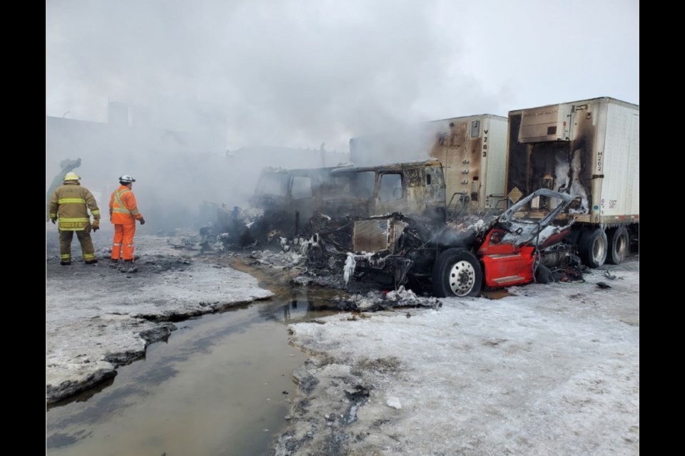 Trucks on fire near Winnipeg