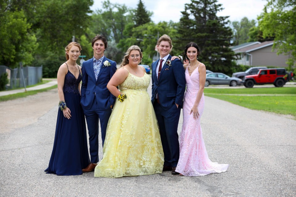 Elkhorn Grade 12 graduates in their formal attire on Saturday, June 25, (l-r), Alexis Lowes, Drayton Shiner, Chezney McAuley, Spencer Chapman and Taylor Wegener. 