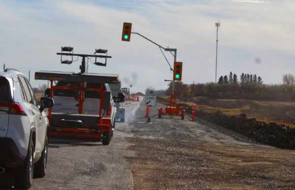 Traffic lights in the construction zone,  RM of Wallace-Woodworth portion of Hwy #83