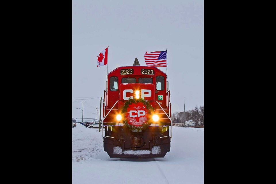 The CP Holiday Train pulls into Virden in 2016.
