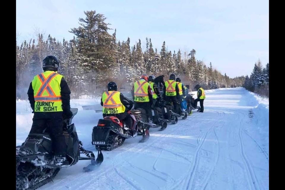 Journey for Sight Lions Club members and non-members skidooing to Brandon