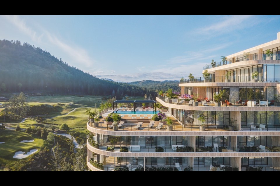 One Bear Mountain, by Terracap Group and 360 Pacifica Capital Corp, is an 18-storey, 209-unit luxury condo development that completes in 2024. | Rew.ca