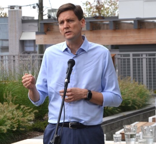 David Eby, who stepped down as Housing Minister in a bid to become B.C. premier, outlined his housing policy Sept. 28 in North Vancouver. | North Shore News 