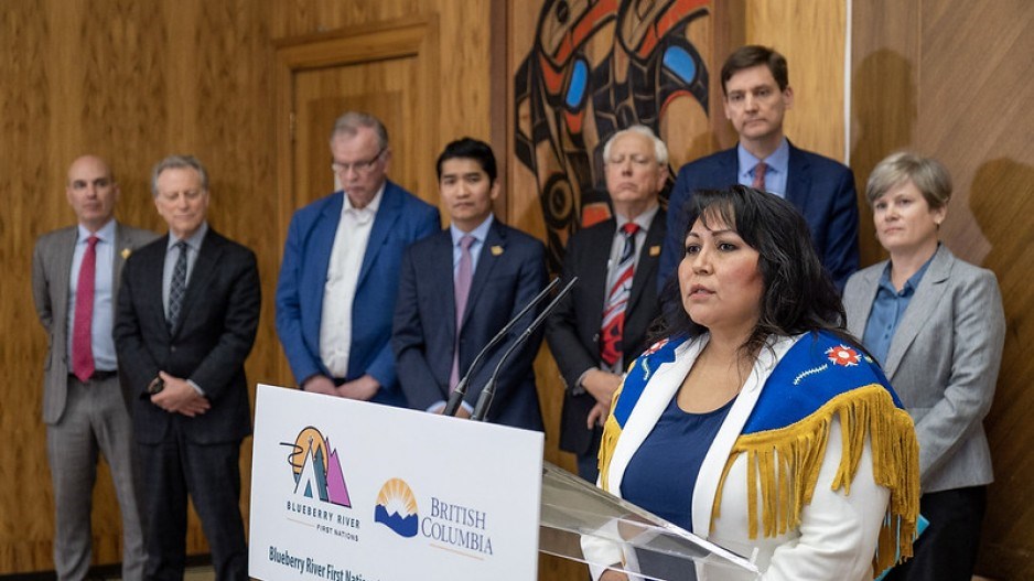 Blueberry River First Nation Chief Judy Desjarlais at signing ceremony for the Blueberry River Implementation Agreement in January. | BC Government