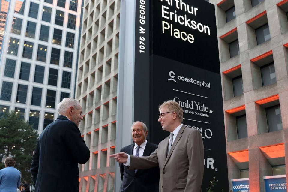 Nephew Geoffrey Erickson, right, at Arthur Erickson Place rebranding ceremony. | Lydia Nagai Photography