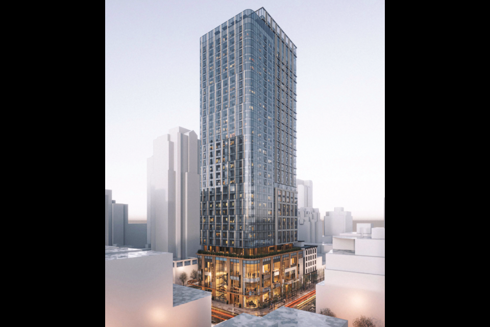 Musson Cattell Mackey Architects on behalf of Deecorp Properties has submitted a proposal for a new 460-room hotel at 717 Davie Street on the corner of Granville Street. | Musson Cattell Mackay Architects. 