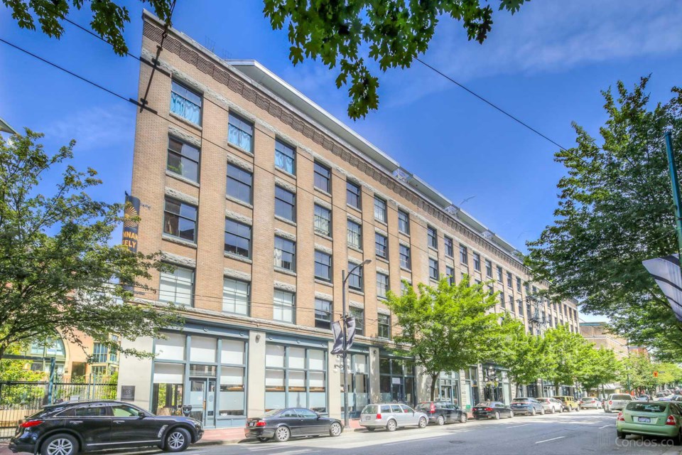 A one-bedroom condo at Koret Lofts in Vancouver’s Gastown: assessed at $1.03 million, it sold under foreclosure October 19 for $699,900. | Saba Realty 