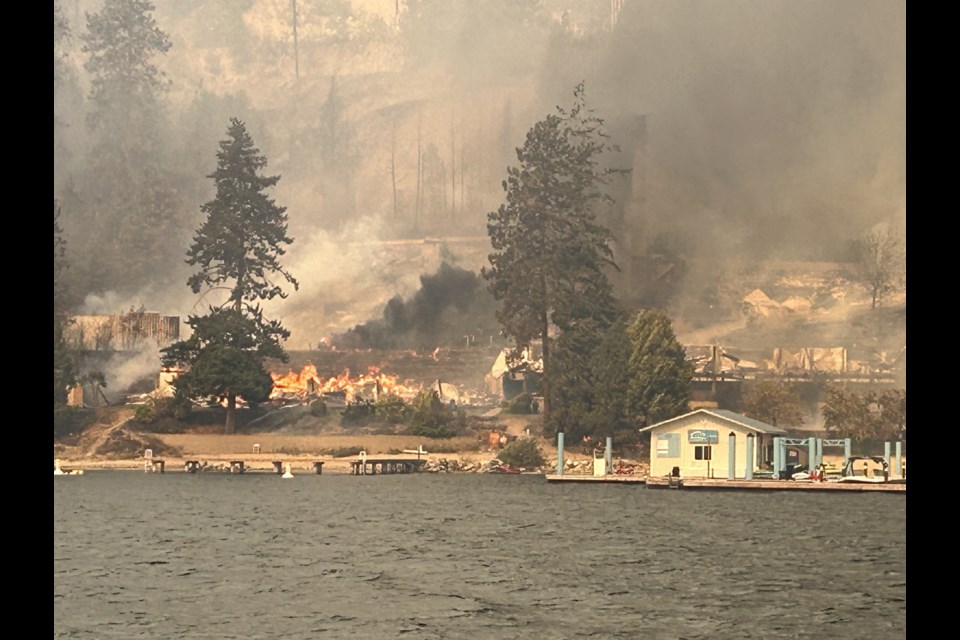 A view of McDougall Creek wildfire damage to Lake Okanagan Resort, Aug. 18, 2023.