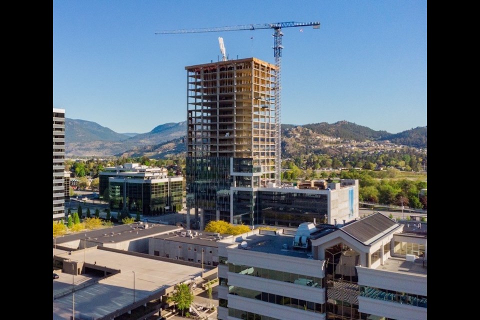 The 23-storey Landmark 7 office tower is ‘capped off’ June 30. | Stober Construction 