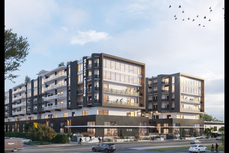 Wesbild and Kingsett Capital’s Marine Landing project in southwest Vancouver opens 2024: 90 per cent of all the industrial space in the first tower is already sold. | Rennie/Wesbild rendering