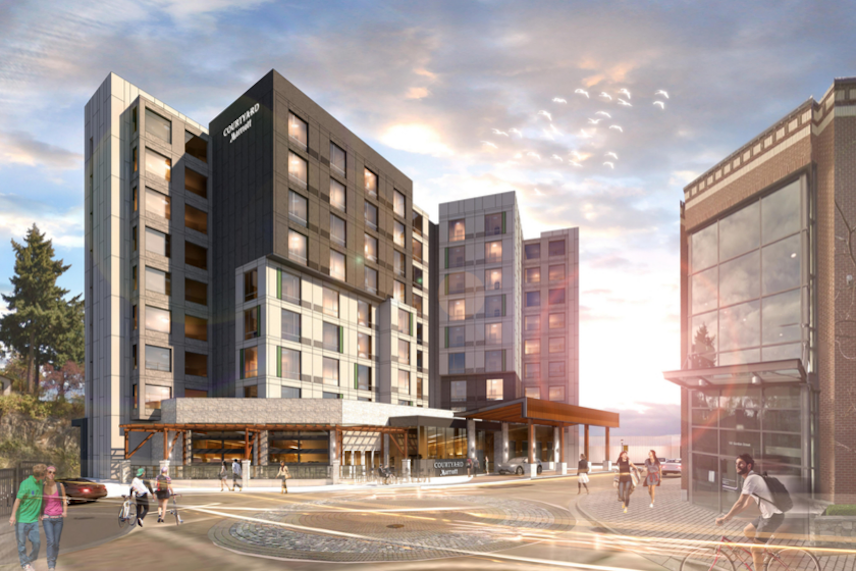 Cutline: Rendering of new Marriott hotel, Nanaimo, that will require 140 Nexii exterior panels. |Submitted