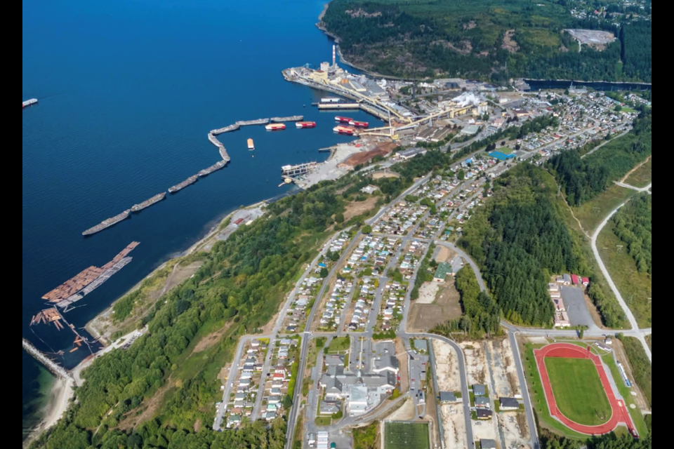 Powell River pulp mill shut down in December 2021.The land is now listed for sale as the largest industrial site on the B.C. coast. | Colliers 