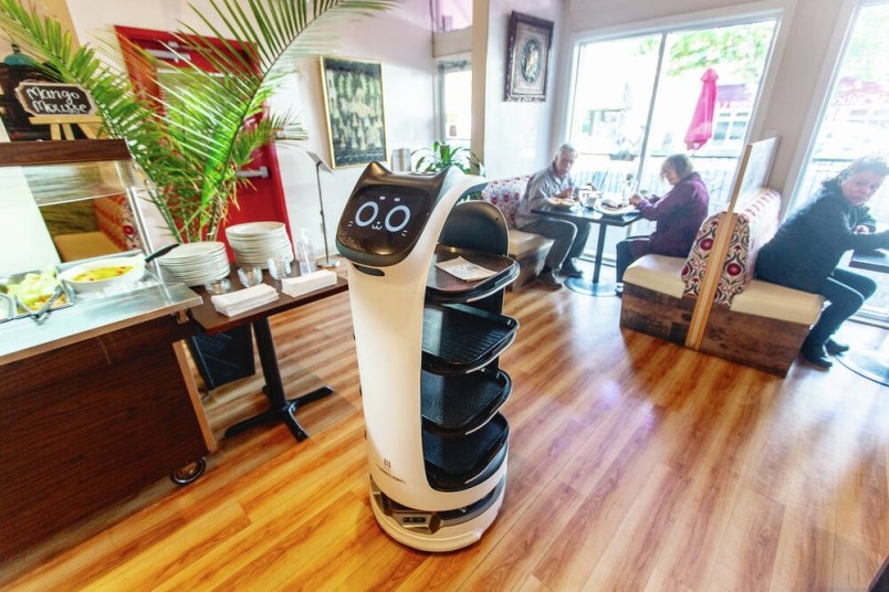 Robbie the robot delivers food to tables at Mantra restaurant on Fort Street, Victoria. Another robot works Island at Nanaimo’s Driftwood Restaurant. Darren Stone/Time Colonist 