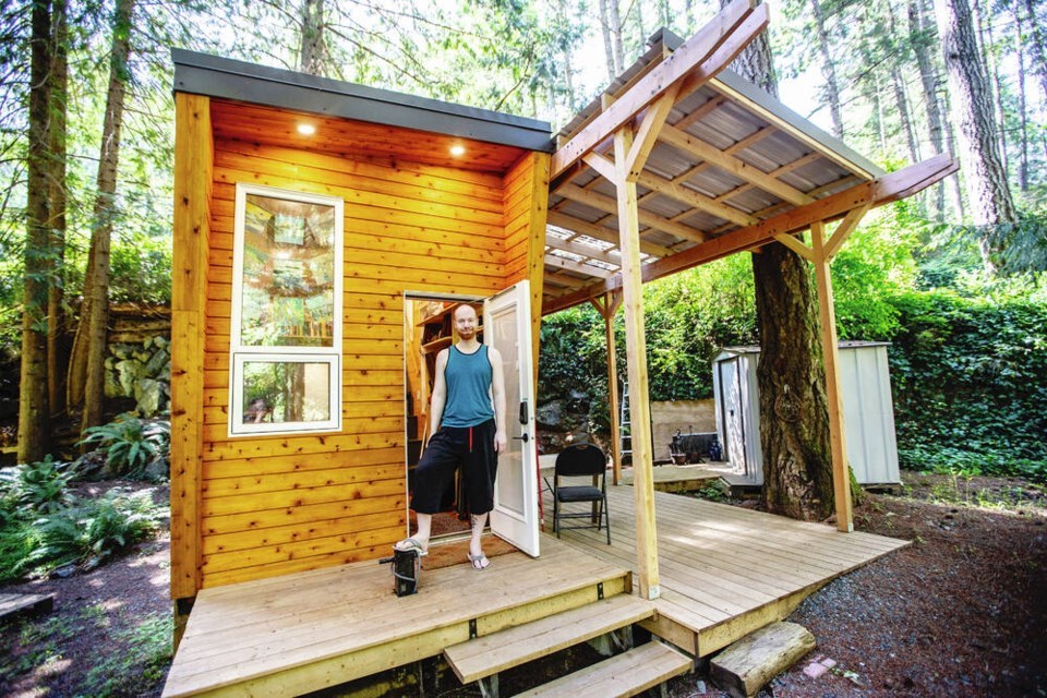 Bryce Knudtson and the tiny home he built with his father are being evicted from the Vancouver Island property where he's been living. | Darren Stone, Times Colonist 